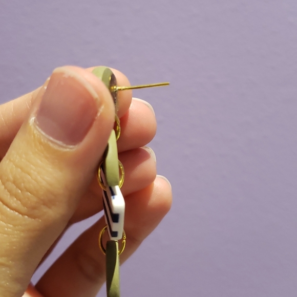 Navy and White Striped Green Earrings - Picture 7 of 7
